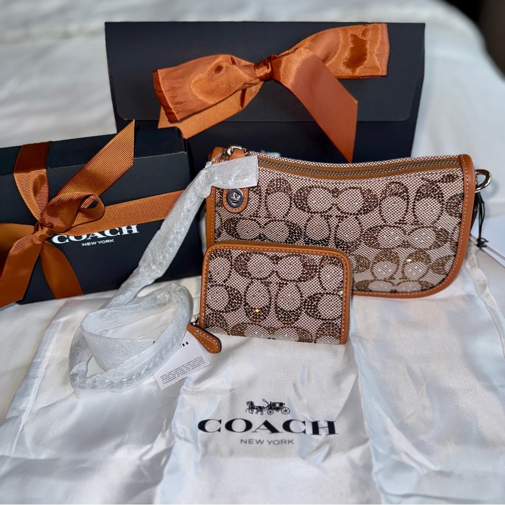 COACH Crystal Swinger 20 and Zip Card Case Bundle Limited Edition NWT